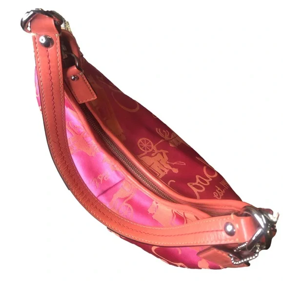 Coach Hot Pink and Coral Satin Signature Hobo - Picture 7 of 17